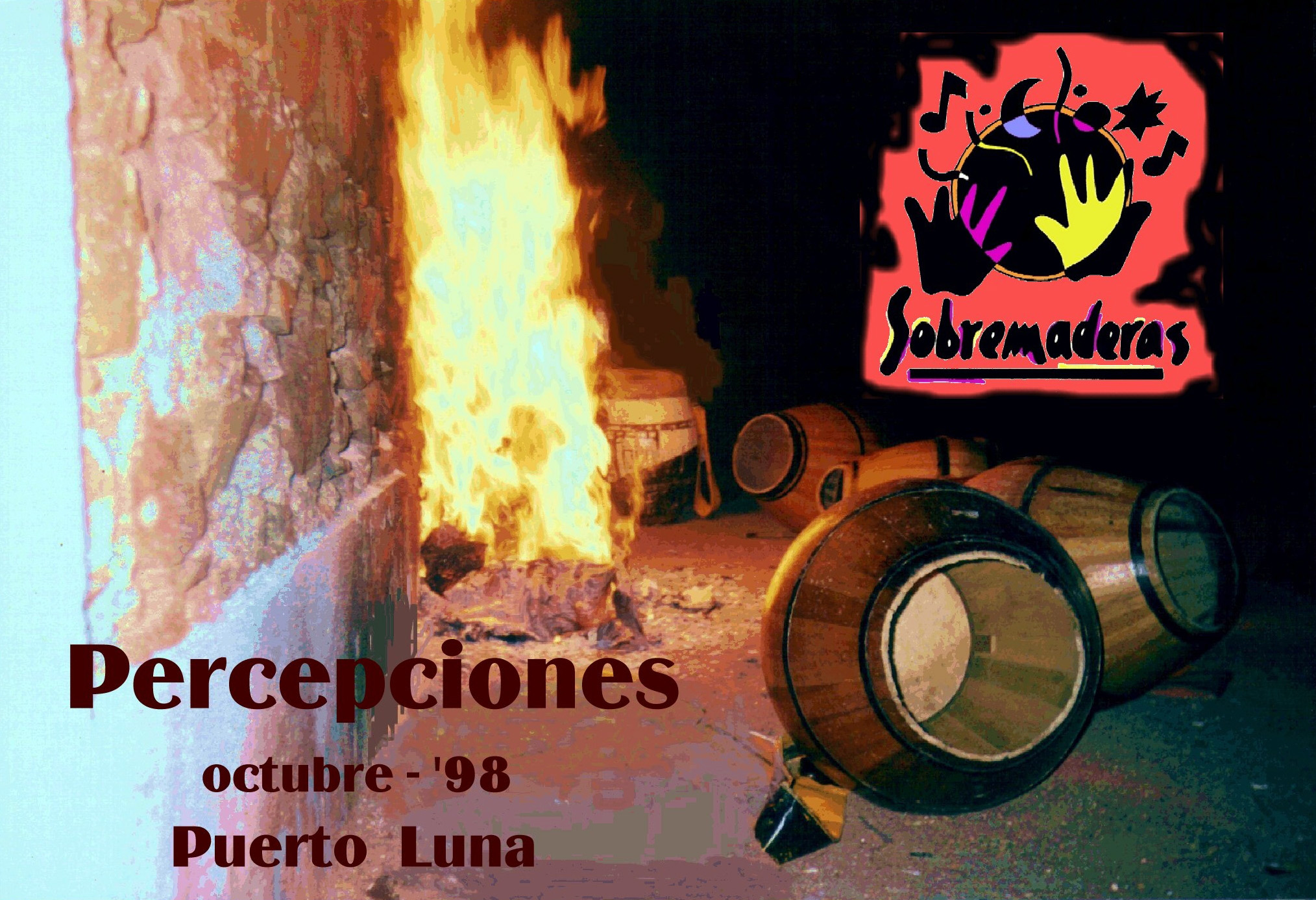 Afiche del espectáculo “Percepciones” de Sobremaderas, Teatro Puerto Luna, Montevideo, octubre de 1998