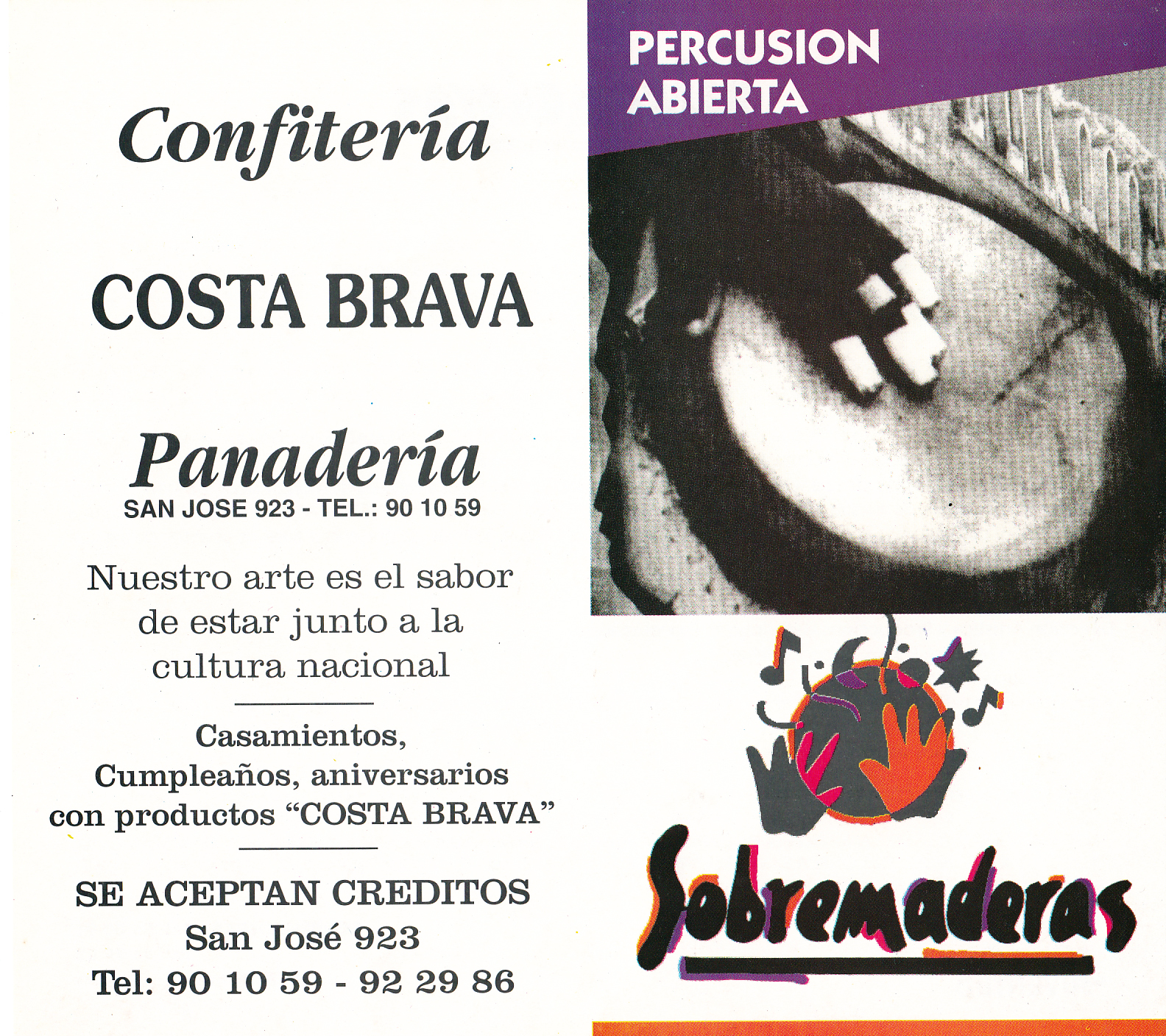 Folleto del ciclo “Percusión abierta” de Sobremaderas, Montevideo, 1997